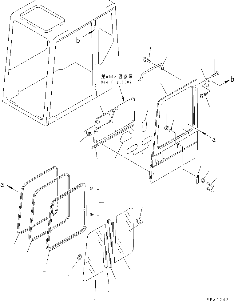 Komatsu parts book diagram for PC60-6S S/N 28001-UP: OPERATOR'S CAB (6/7) (DOOR 1/2)(#34101-)
