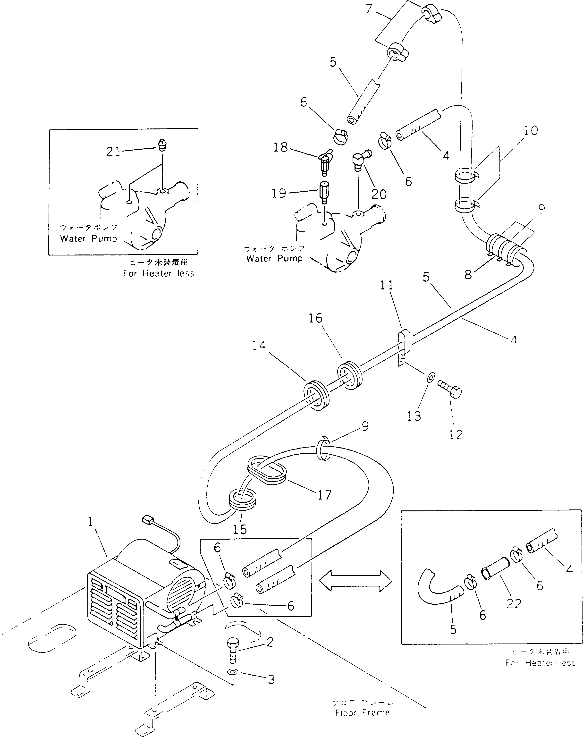 Komatsu parts book diagram for PC60-6S S/N 28001-UP: CAR HEATER PIPING (FOR LONG LEVER CONTROL)