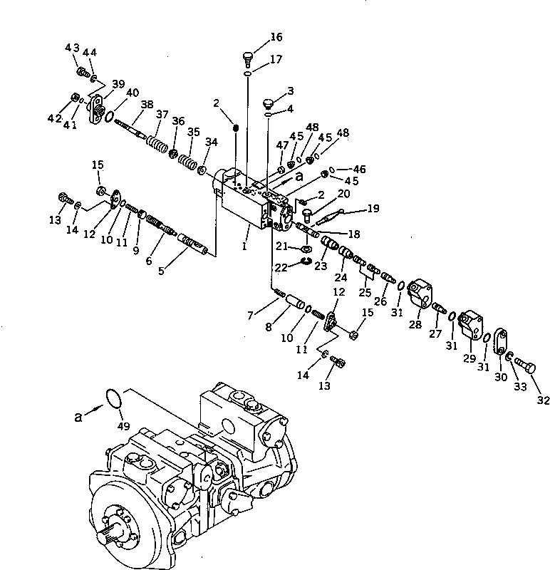 Komatsu parts book diagram for PC60-6S S/N 28001-UP: HYDRAULIC PUMP (SERVO VALVE REAR) (WITH BLADE)
