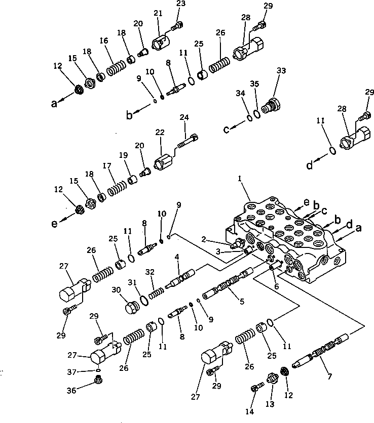 Komatsu parts book diagram for PC60-6S S/N 28001-UP: HYDRAULIC CONTROL VALVE ? L.H. (1/3)