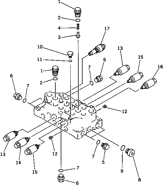 Komatsu parts book diagram for PC60-6S S/N 28001-UP: HYDRAULIC CONTROL VALVE ? R.H. (2/3) (EXCEPT BLADE SPEC.)