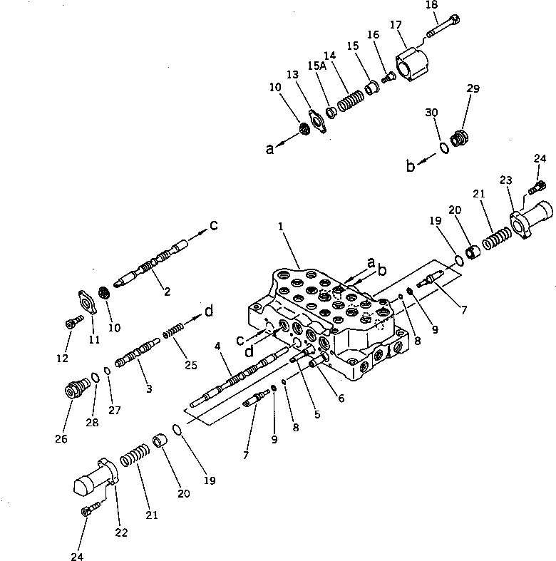 Komatsu parts book diagram for PC60-6S S/N 28001-UP: HYDRAULIC CONTROL VALVE ? R.H. (1/3) (WITH BLADE)
