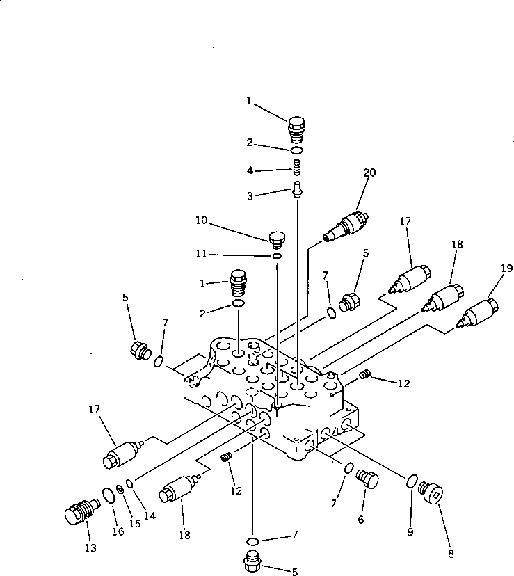Komatsu parts book diagram for PC60-6S S/N 28001-UP: HYDRAULIC CONTROL VALVE ? R.H. (2/3) (WITH BLADE)
