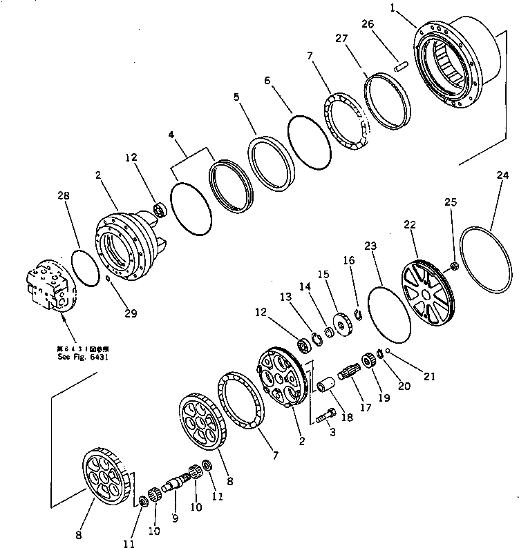 Komatsu parts book diagram for PC60-6S S/N 28001-UP: TRAVEL MOTOR (3/3)