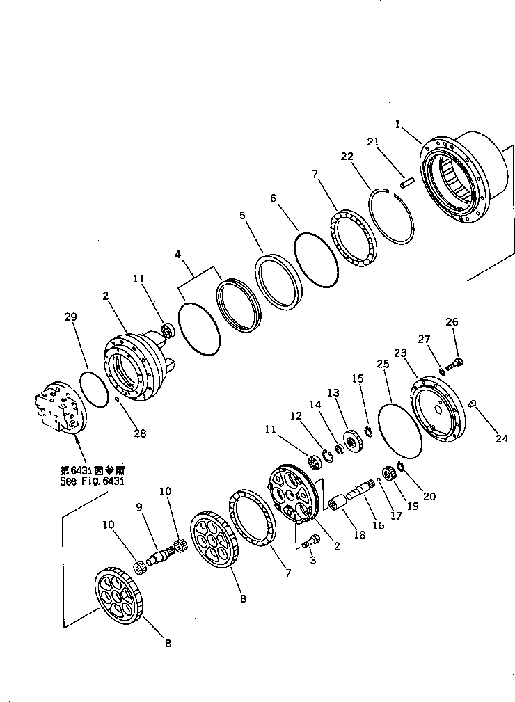Komatsu parts book diagram for PC60-6S S/N 28001-UP: TRAVEL MOTOR (3/3) (REINFORCED)