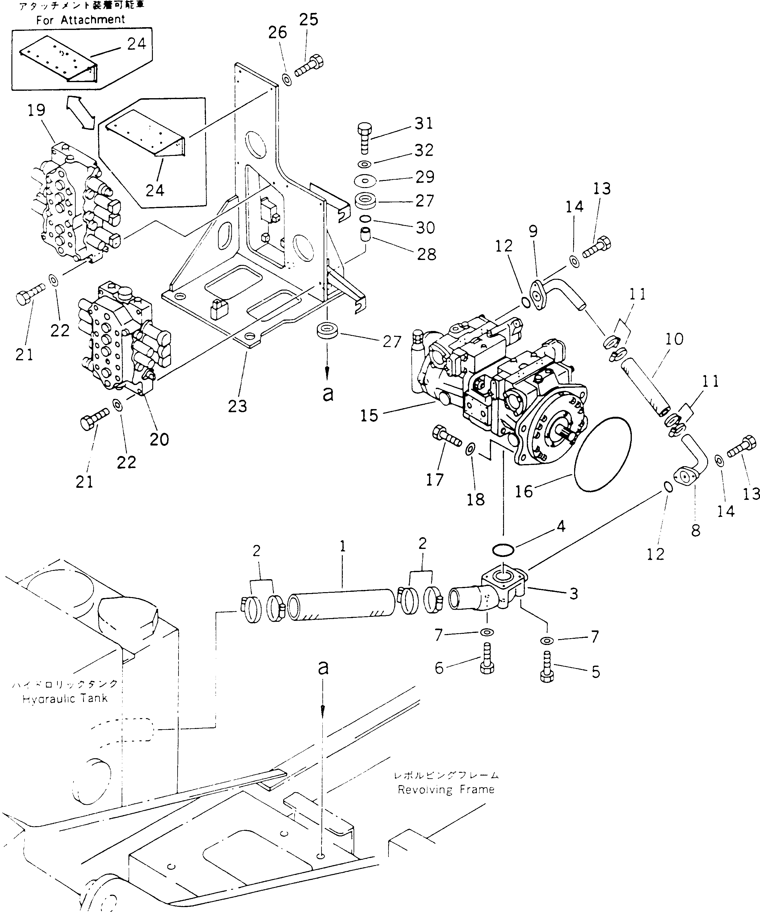 Komatsu parts book diagram for PC60-6S S/N 28001-UP: HYDRAULIC PIPING (SUCTION LINE AND VALVE)