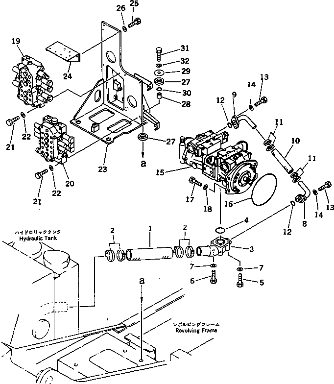Komatsu parts book diagram for PC60-6S S/N 28001-UP: HYDRAULIC PIPING (SUCTION LINE AND VALVE) (WITH BLADE)