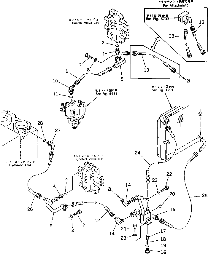 Komatsu parts book diagram for PC60-6S S/N 28001-UP: HYDRAULIC PIPING (OIL COOLER AND RETURN LINE)
