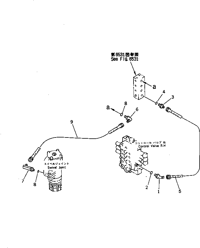 Komatsu parts book diagram for PC60-6S S/N 28001-UP: HYDRAULIC PIPING (PILOT CIRCUIT) (WITH BLADE)