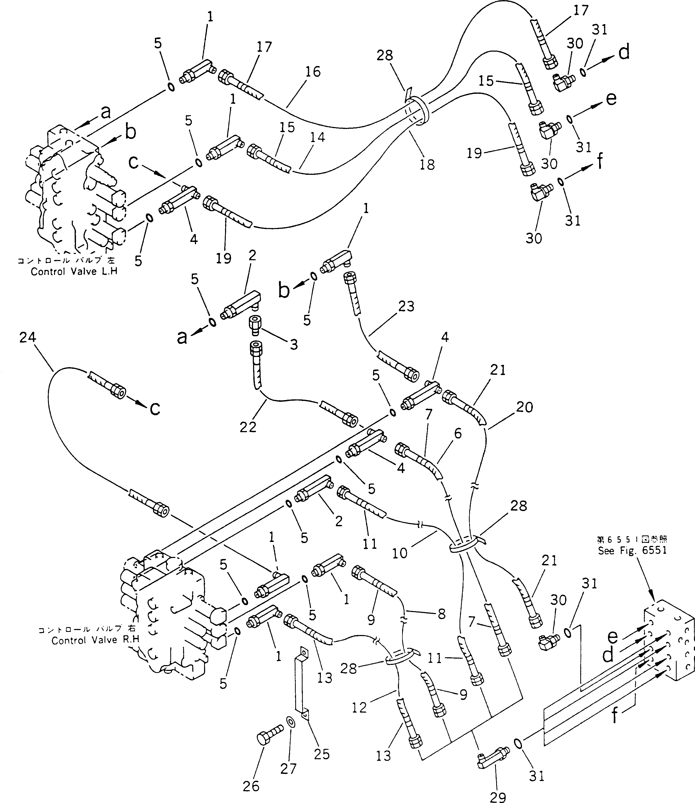 Komatsu parts book diagram for PC60-6S S/N 28001-UP: HYDRAULIC PIPING (P.P.C. GROUP)