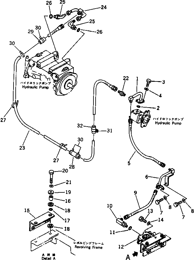 Komatsu parts book diagram for PC60-6S S/N 28001-UP: HYDRAULIC PIPING (PUMP TO BLADE VALVE LINE)                      (FOR LONG LEVER CONTROL)