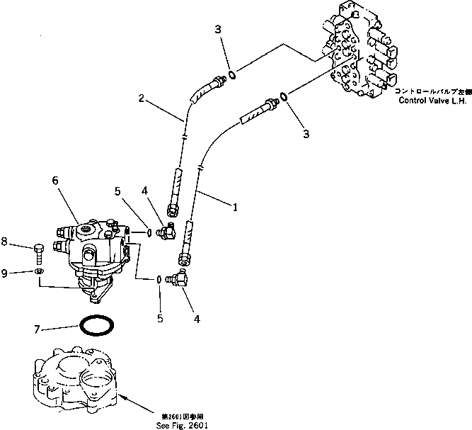 Komatsu parts book diagram for PC60-6S S/N 28001-UP: HYDRAULIC PIPING (SWING MOTOR LINE) (WITH BLADE)(#34101-)