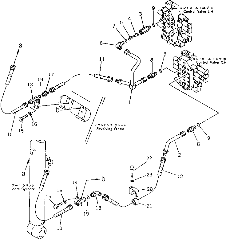 Komatsu parts book diagram for PC60-6S S/N 28001-UP: HYDRAULIC PIPING (BOOM CYLINDER LINE) (FOR LONG LEVER CONTROL)