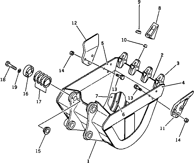 Komatsu parts book diagram for PC60-6S S/N 28001-UP: BUCKET ? 0.25M3 WIDTH 650MM (REINFORCED TYPE) (FOR LONG LEVER     CONTROL)