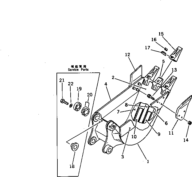 Komatsu parts book diagram for PC60-6S S/N 28001-UP: BUCKET ? 0.11M3 WIDTH 450MM