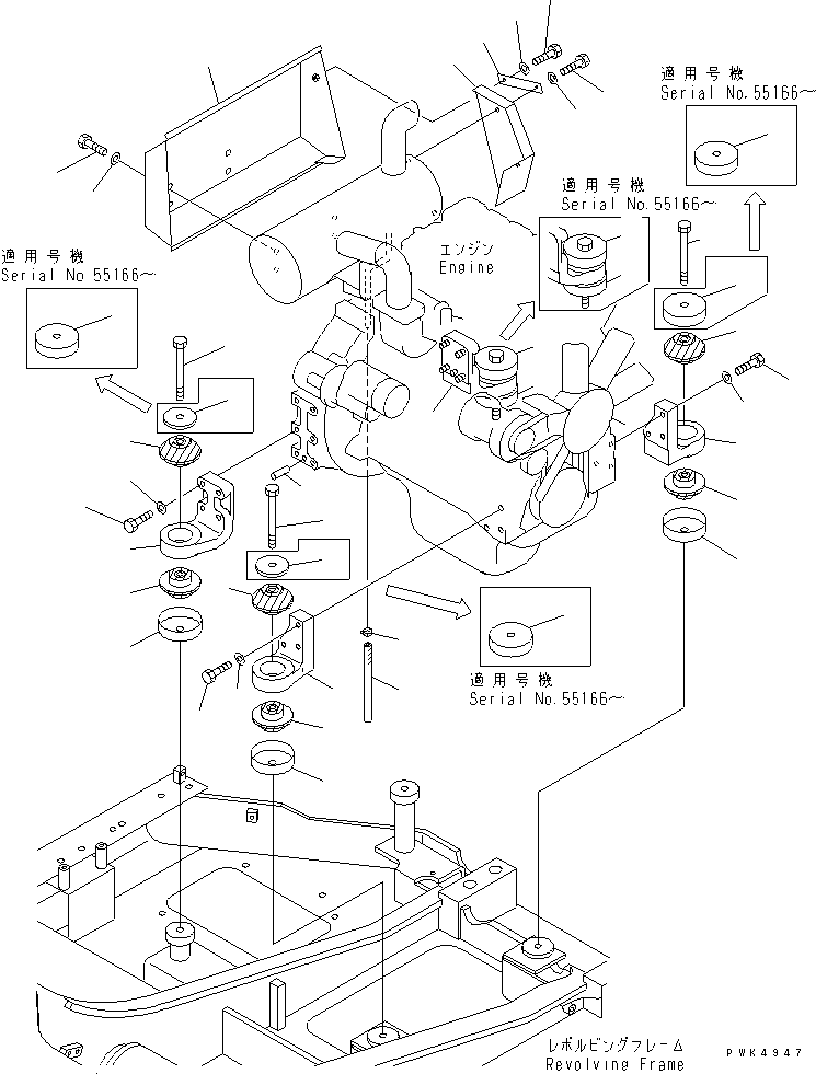 Excavators Komatsu / PC60-7 S/N 45001-UP (With Front Blade Spec.)(pc60-7-c) / ENGINE MOUNT(#52374-58000)(030010 : B0100-01A0A)