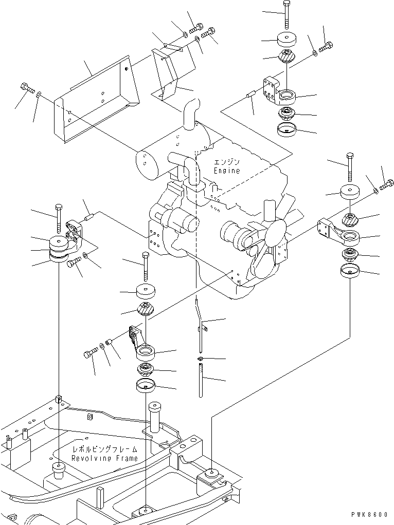 Excavators Komatsu / PC60-7 S/N 45001-UP (With Front Blade Spec.)(pc60-7-c) / ENGINE MOUNT(#58001-)(030020 : B0100-01A0B)