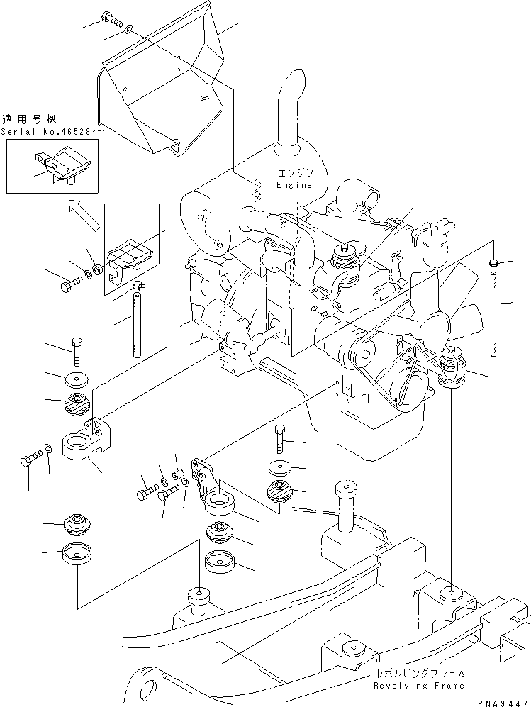 Excavators Komatsu / PC60-7 S/N 45001-UP (With Front Blade Spec.)(pc60-7-c) / ENGINE MOUNT(#45001-52373)(030030 : B0100-01A1)