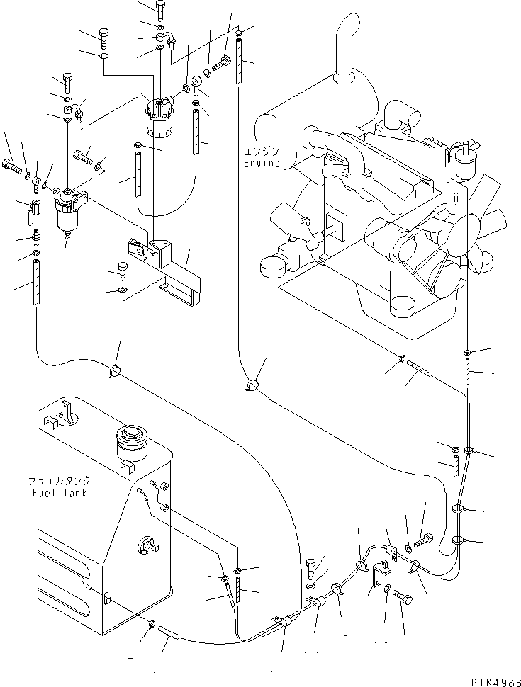 Excavators Komatsu / PC60-7 S/N 45001-UP (With Front Blade Spec.)(pc60-7-c) / FUEL LINE (WITH WATER SEPARATOR AND ADDITIONAL FUEL FILTER) (EXCEPT JAPAN)(#52374-58000)(090120 : D0200-01A3A)