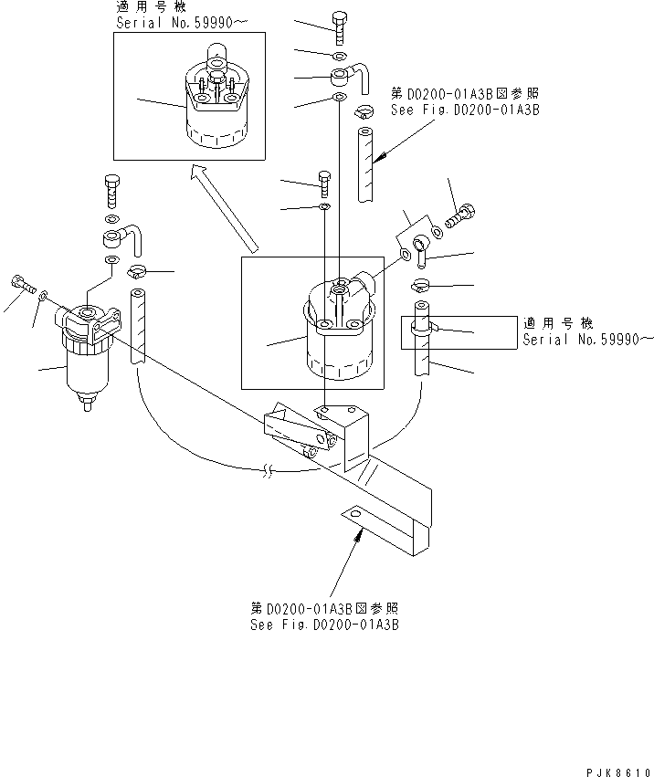 Excavators Komatsu / PC60-7 S/N 45001-UP (With Front Blade Spec.)(pc60-7-c) / FUEL LINE (WITH WATER SEPARATOR AND ADDITIONAL FUEL FILTER) (EXCEPT JAPAN)(#58001-)(090140 : D0200-02A3B)