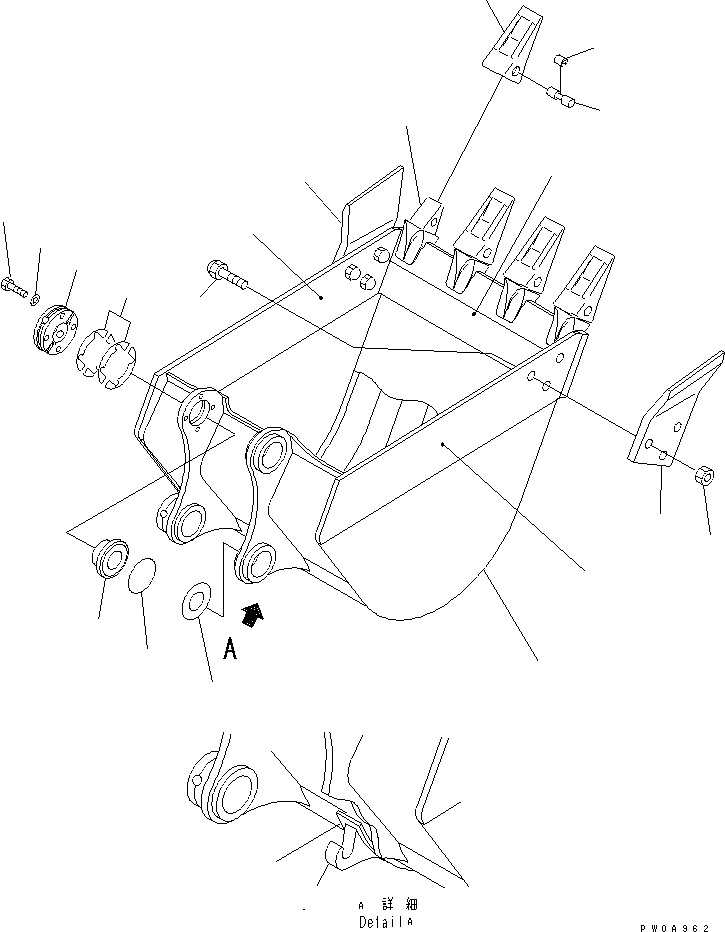 Excavators Komatsu / PC60-7 S/N 45001-UP (With Front Blade Spec.)(pc60-7-c) / BUCKET ? 0.25M3 WIDTH 750MM (HORIZONTAL PIN TYPE) (WITH HOOK)(360330 : T1510-01A8)
