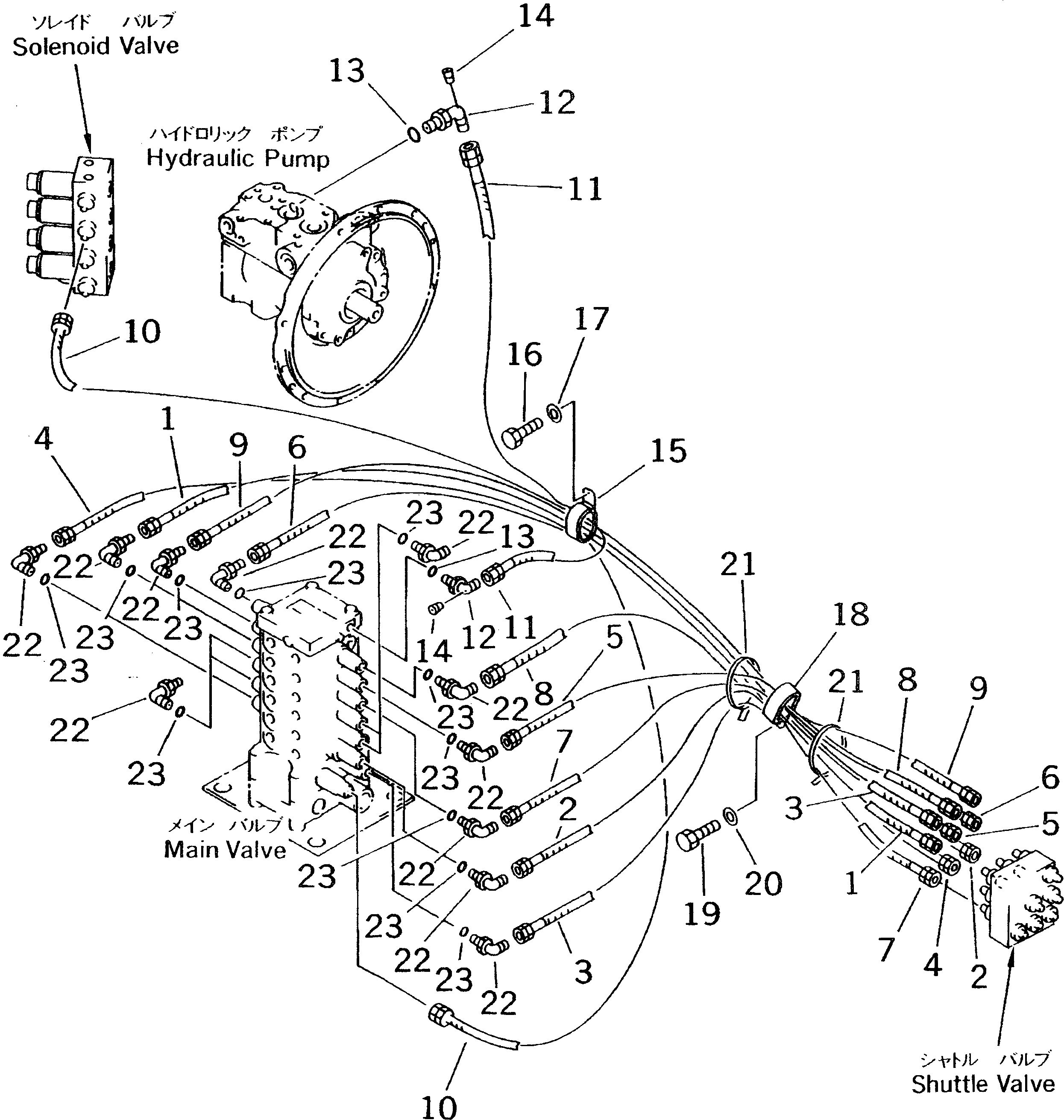 Komatsu parts book diagram for PC60-7E S/N 45001-UP: P.P.C. MAIN LINE (FOR QUICK COUPLER)(#45001-52373)