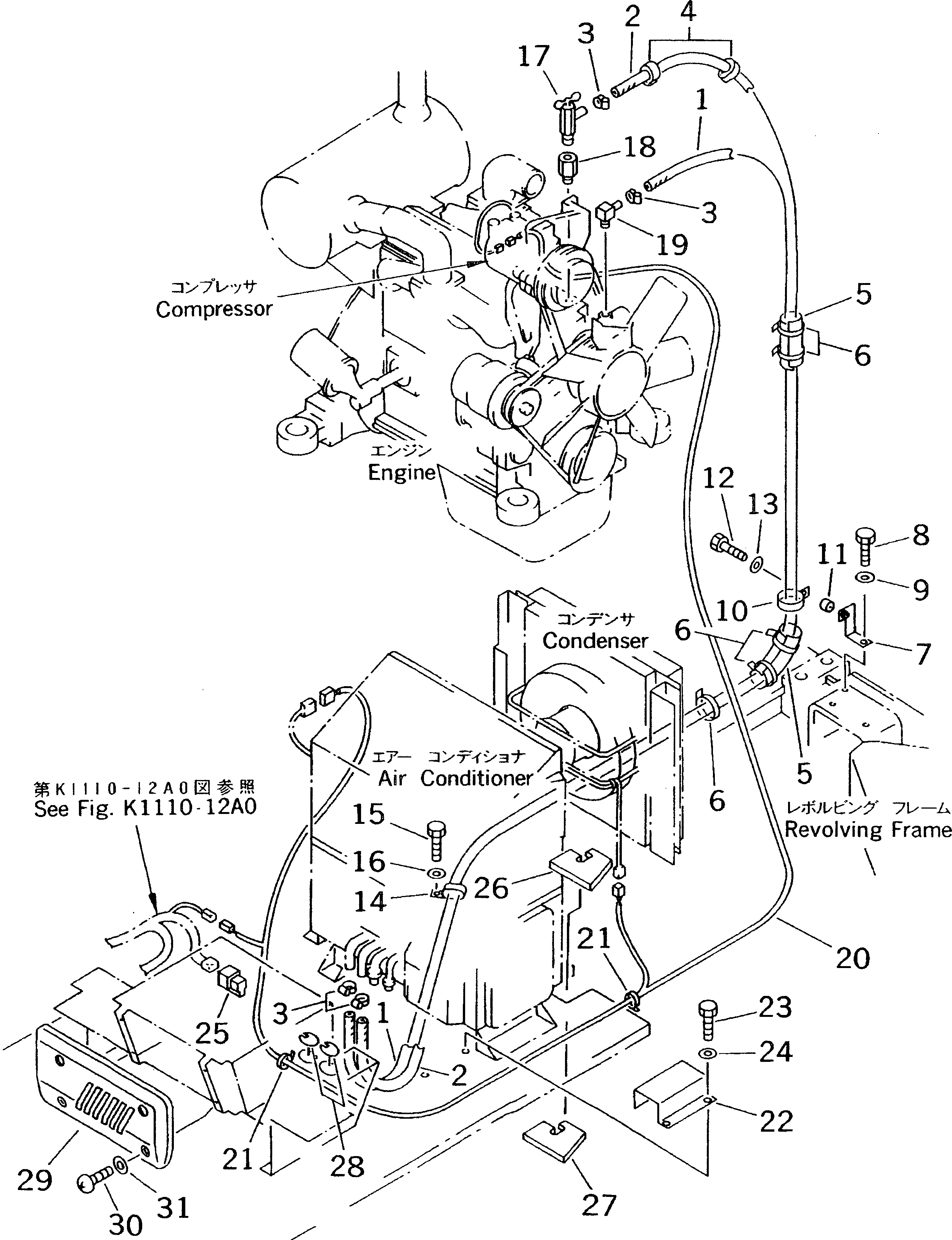 Komatsu parts book diagram for PC60-7E S/N 45001-UP: AIR CONDITIONER (HEATER HOSE)(#45001-52373)