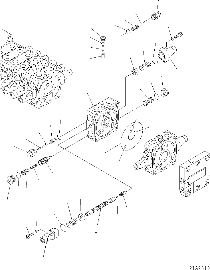 Komatsu parts book diagram for PC60-7E S/N 45001-UP: MAIN VALVE (8-VALVE) (6/8)(#45001-52373)