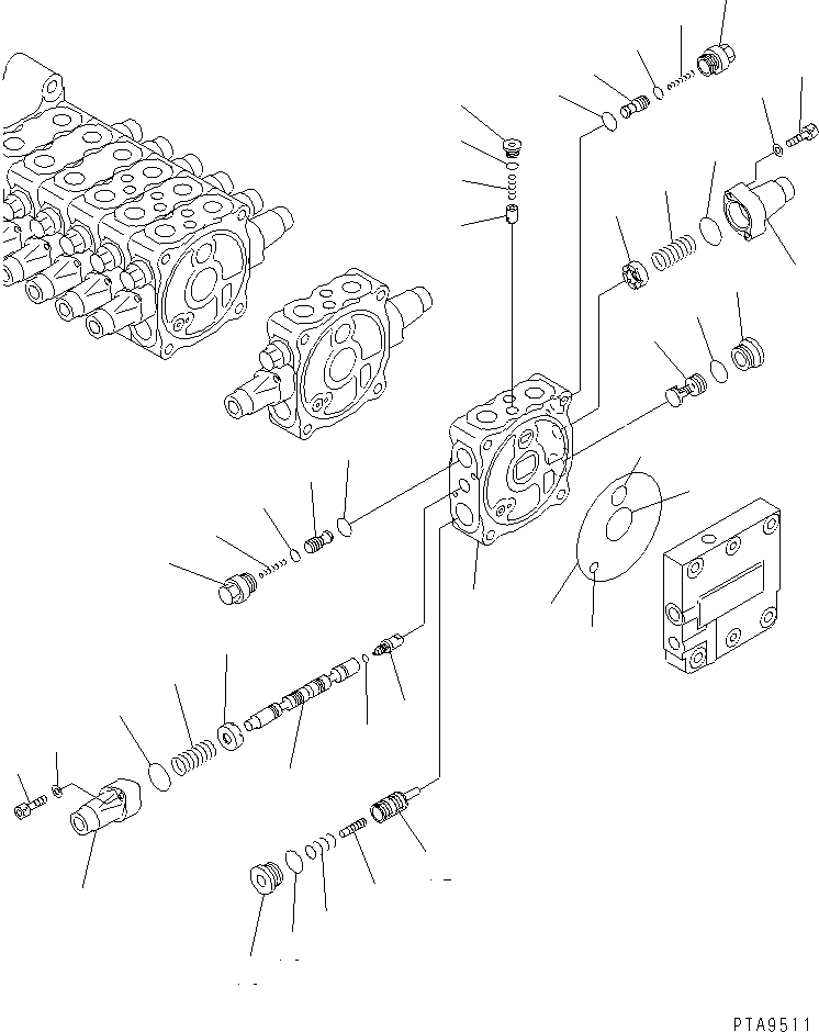 Komatsu parts book diagram for PC60-7E S/N 45001-UP: MAIN VALVE (8-VALVE) (7/8)(#45001-52373)
