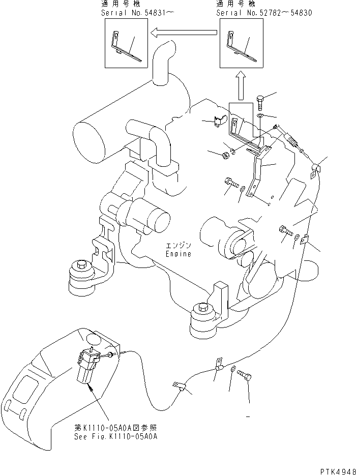 Komatsu parts book diagram for PC60-7 S/N 45001-UP: FUEL CONTROL(#52374-58000)