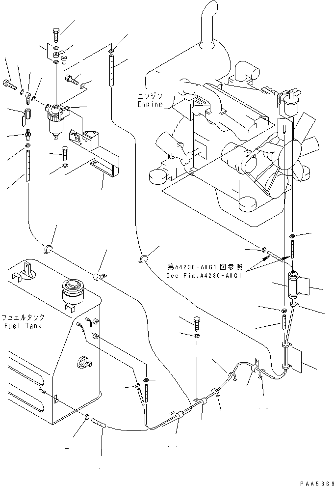 Komatsu parts book diagram for PC60-7 S/N 45001-UP: FUEL LINE (WITH WATER SEPARATOR)(#45001-52373)