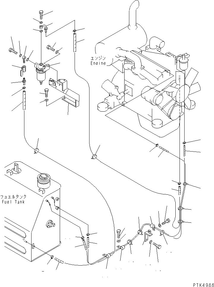 Komatsu parts book diagram for PC60-7 S/N 45001-UP: FUEL LINE (WITH WATER SEPARATOR)(#52374-58000)