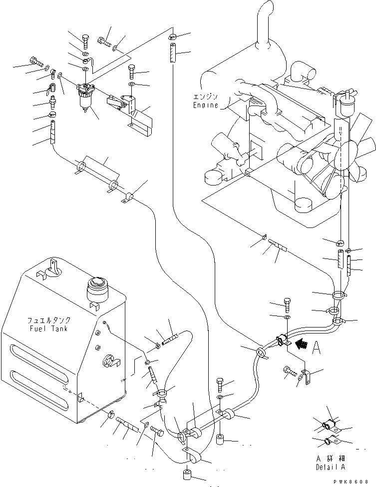 Komatsu parts book diagram for PC60-7 S/N 45001-UP: FUEL LINE (WITH WATER SEPARATOR)(#58001-)