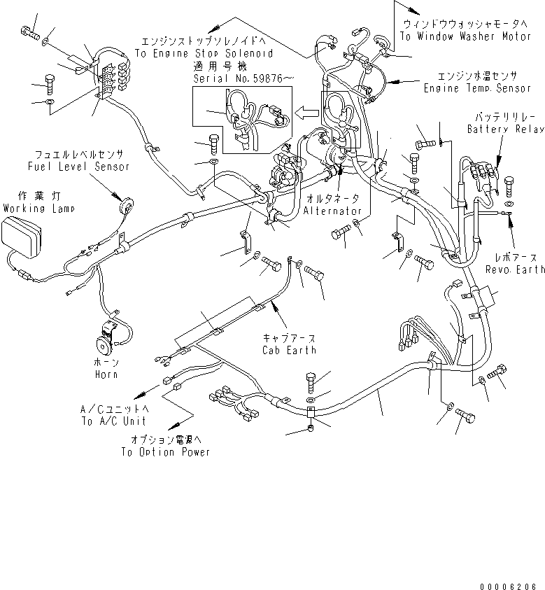 Komatsu parts book diagram for PC60-7 S/N 45001-UP: WIRING (HARNESS) (1/2)(#58001-)
