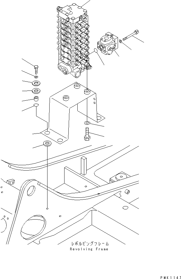 Komatsu parts book diagram for PC60-7 S/N 45001-UP: MAIN VALVE (MOUNT BRACKET) (1-ACTUATER ATTACHMENT) (BLADE)(#52374-)