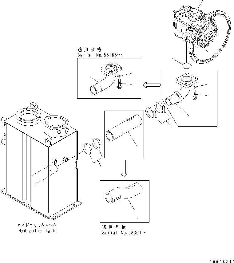 Komatsu parts book diagram for PC60-7 S/N 45001-UP: SUCTION LINE(#52374-)