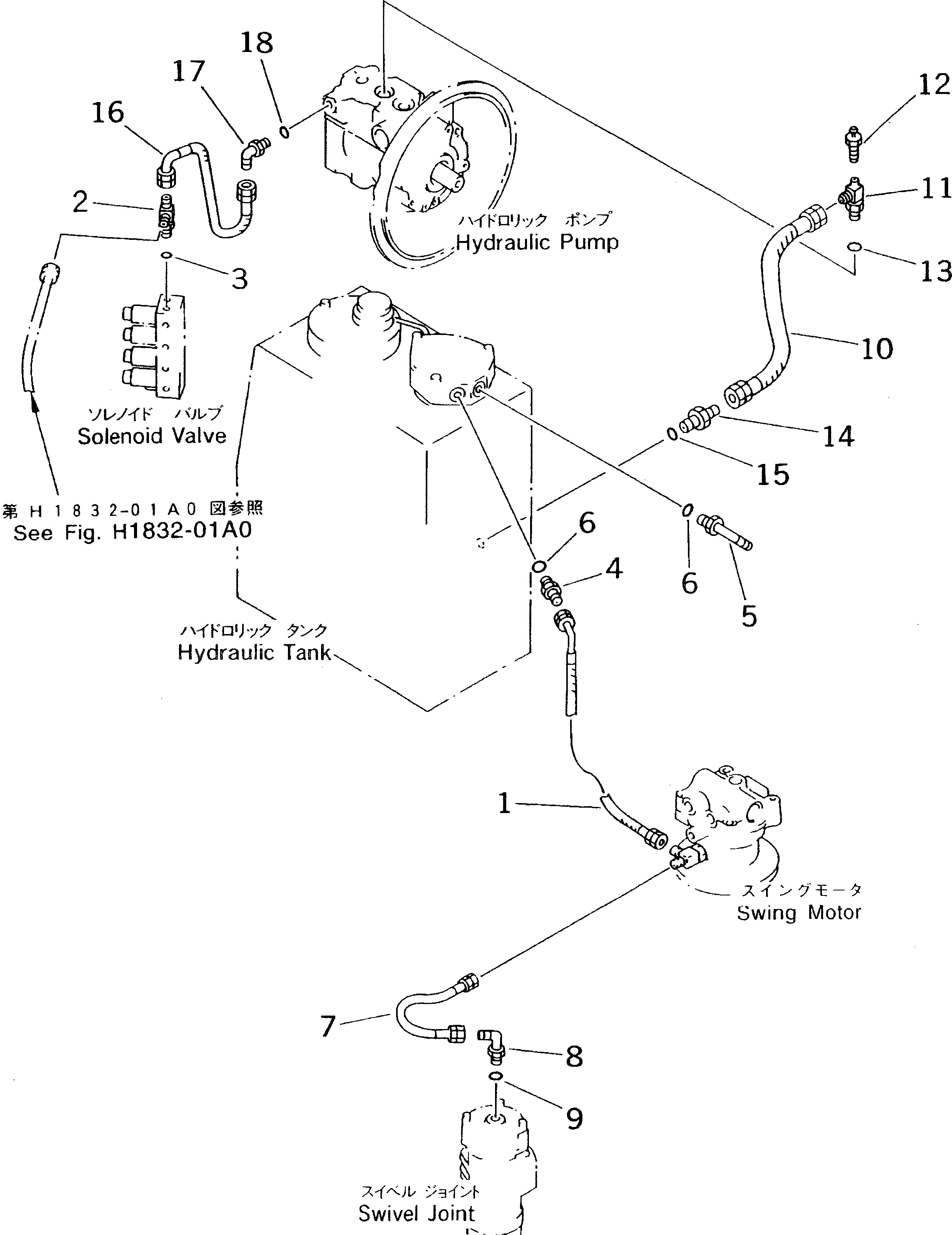 Komatsu parts book diagram for PC60-7 S/N 45001-UP: DRAIN LINE(#45001-52373)