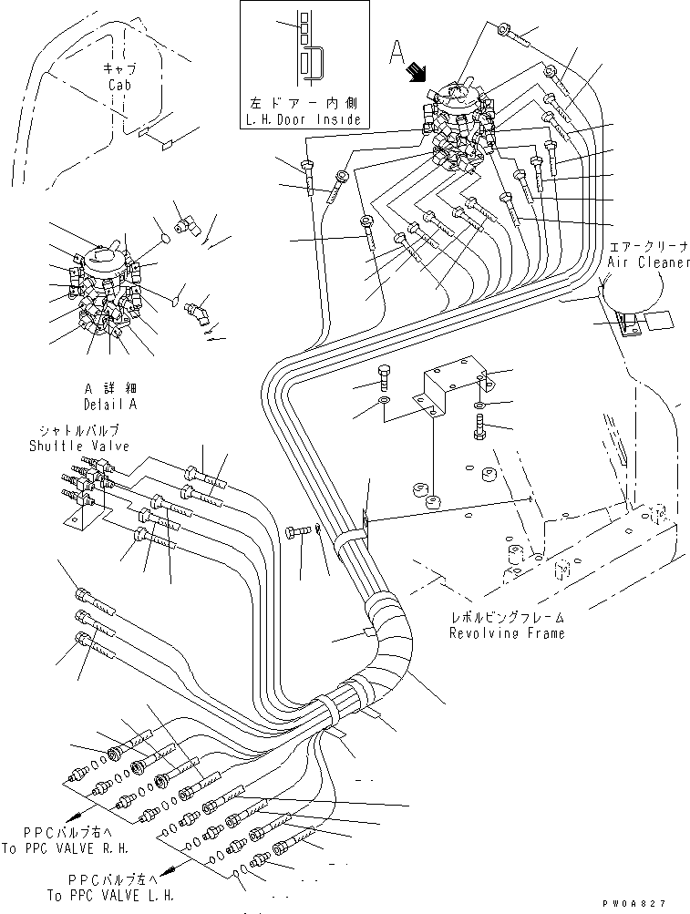Komatsu parts book diagram for PC60-7 S/N 45001-UP: MULTIPLE PATTERN 4WAY (HOSE AND PLATE)(#53313-55009)