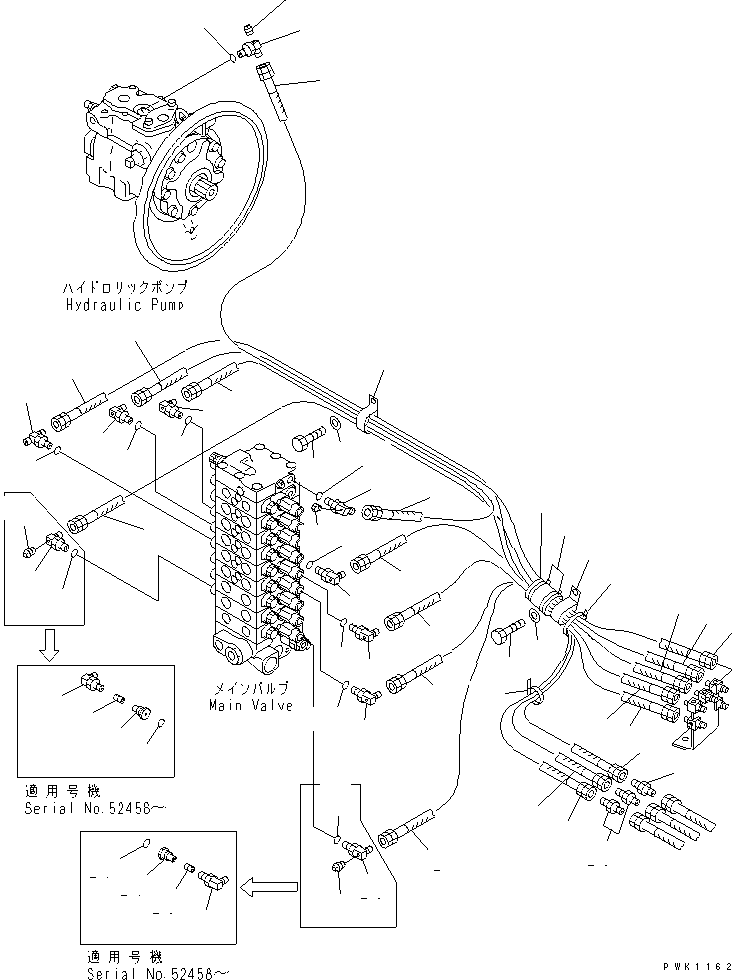Komatsu parts book diagram for PC60-7 S/N 45001-UP: P.P.C. MAIN LINE(#52374-58000)