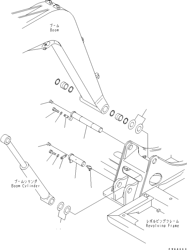 Komatsu parts book diagram for PC60-7 S/N 45001-UP: BOOM FOOT PIN (FOR TELESCOPIC ARM)