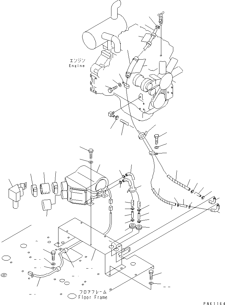 Komatsu parts book diagram for PC60-7 S/N 45001-UP: CAR HEATER AND DEFROSTER (3300 KCAL) (HEATER AND PIPING)(#55188-)