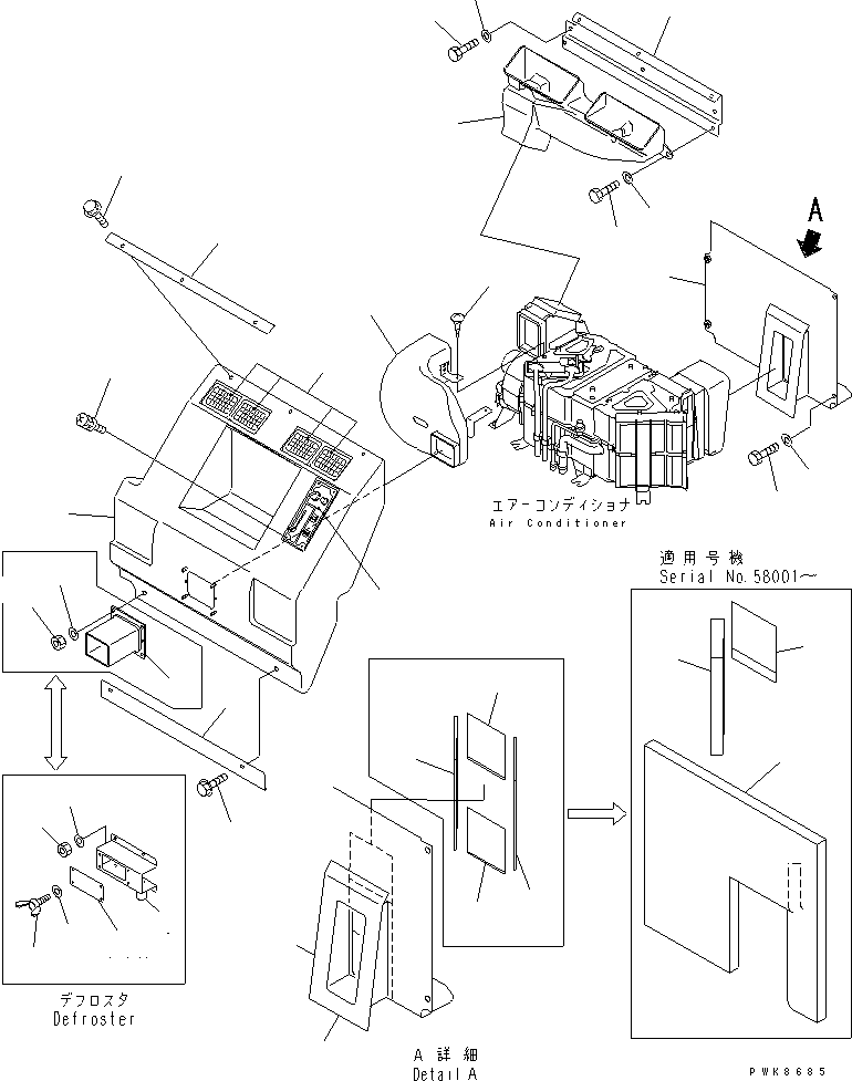 Komatsu parts book diagram for PC60-7 S/N 45001-UP: AIR CONDITIONER (SEAT REAR COVER)(#53313-)