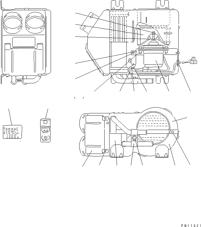 Komatsu parts book diagram for PC60-7 S/N 45001-UP: CAR HEATER (HEATER ASS'Y) (2000 KCAL) (WITH DEFROSTER)