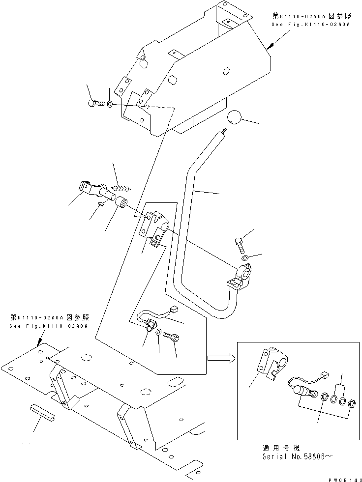 Komatsu parts book diagram for PC60-7 S/N 45001-UP: FLOOR FRAME (SAFETY LOCK LEVER)(#52374-59012)
