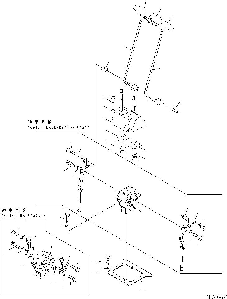 Komatsu parts book diagram for PC60-7 S/N 45001-UP: FLOOR FRAME (TRAVEL LEVER) (FOR 2-ACTUATOR ATTACHMENT)