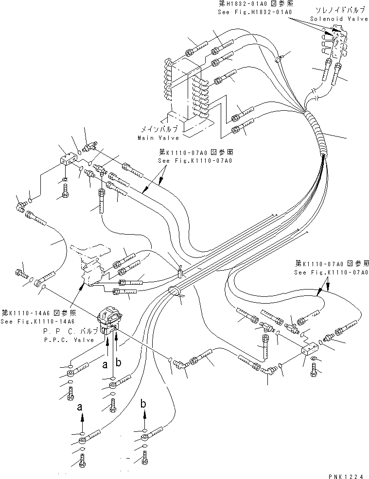 Komatsu parts book diagram for PC60-7 S/N 45001-UP: FLOOR FRAME (P.P.C. TRAVEL LINE) (FOR 1-ACTUATOR ATTACHMENT)(#52374-)