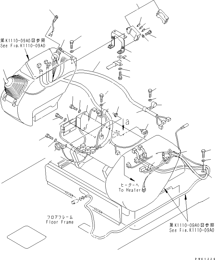 Komatsu parts book diagram for PC60-7 S/N 45001-UP: FLOOR FRAME (HARNESS)(#52374-58000)