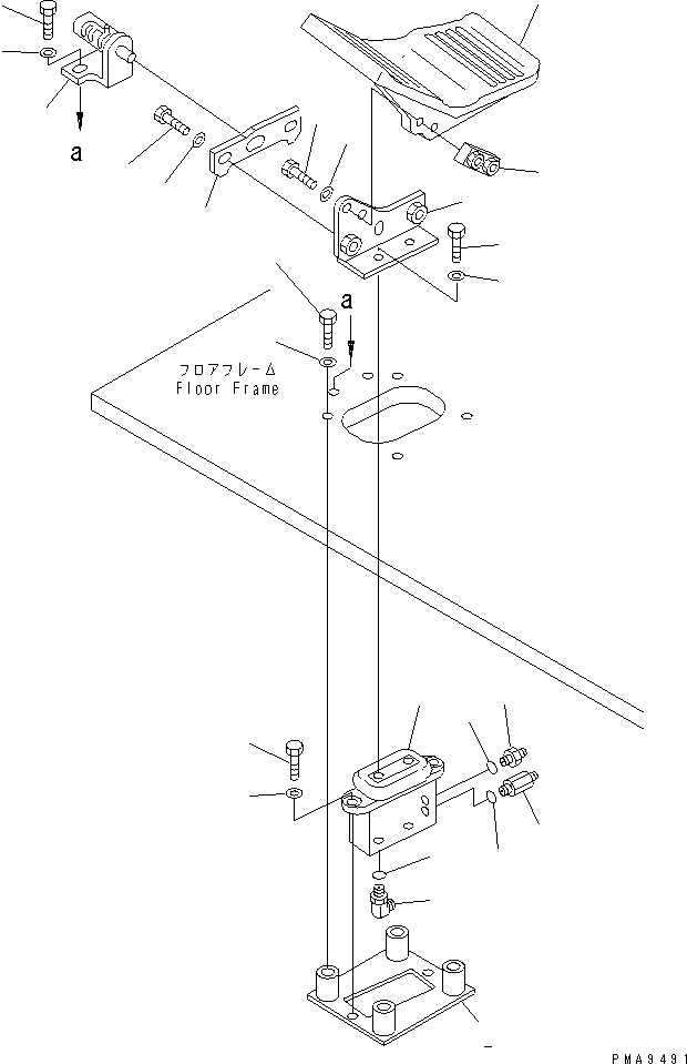 Komatsu parts book diagram for PC60-7 S/N 45001-UP: FLOOR FRAME (CONTROL PEDAL R.H.) (FOR 1 OR 2-ACTUATOR ATTACHMENT)(#45001-46527)