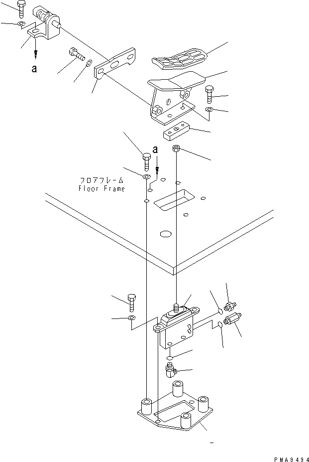 Komatsu parts book diagram for PC60-7 S/N 45001-UP: FLOOR FRAME (CONTROL PEDAL L.H.) (FOR 2-ACTUATOR ATTACHMENT)(#46528-)