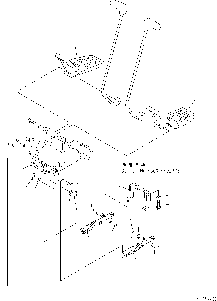 Komatsu parts book diagram for PC60-7 S/N 45001-UP: FLOOR FRAME (PEDAL) (FOR TRAVEL PEDAL)